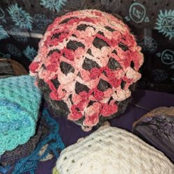 Hand Crochet Variegated Pink Hearts  Hair Scarf