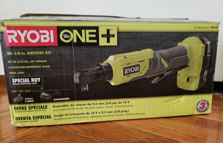 RYOBI ONE+ 18V Cordless Ratchet with 2.0 Ah Battery and Charger
