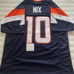 Bo Nix Autographed Denver Broncos Custom  Blue Jersey With ACA COA 