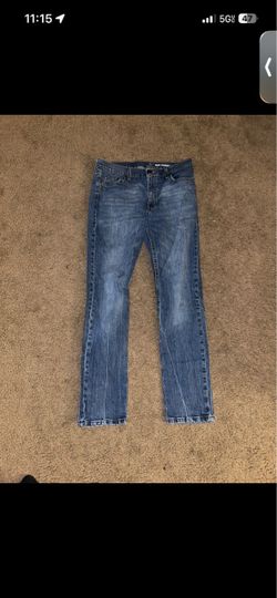 George Jeans Men 32X30 Blue Straight Leg Slim Medium Wash Distressed Workwear