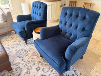 Pair of Blue Velvet Tufted Armchairs