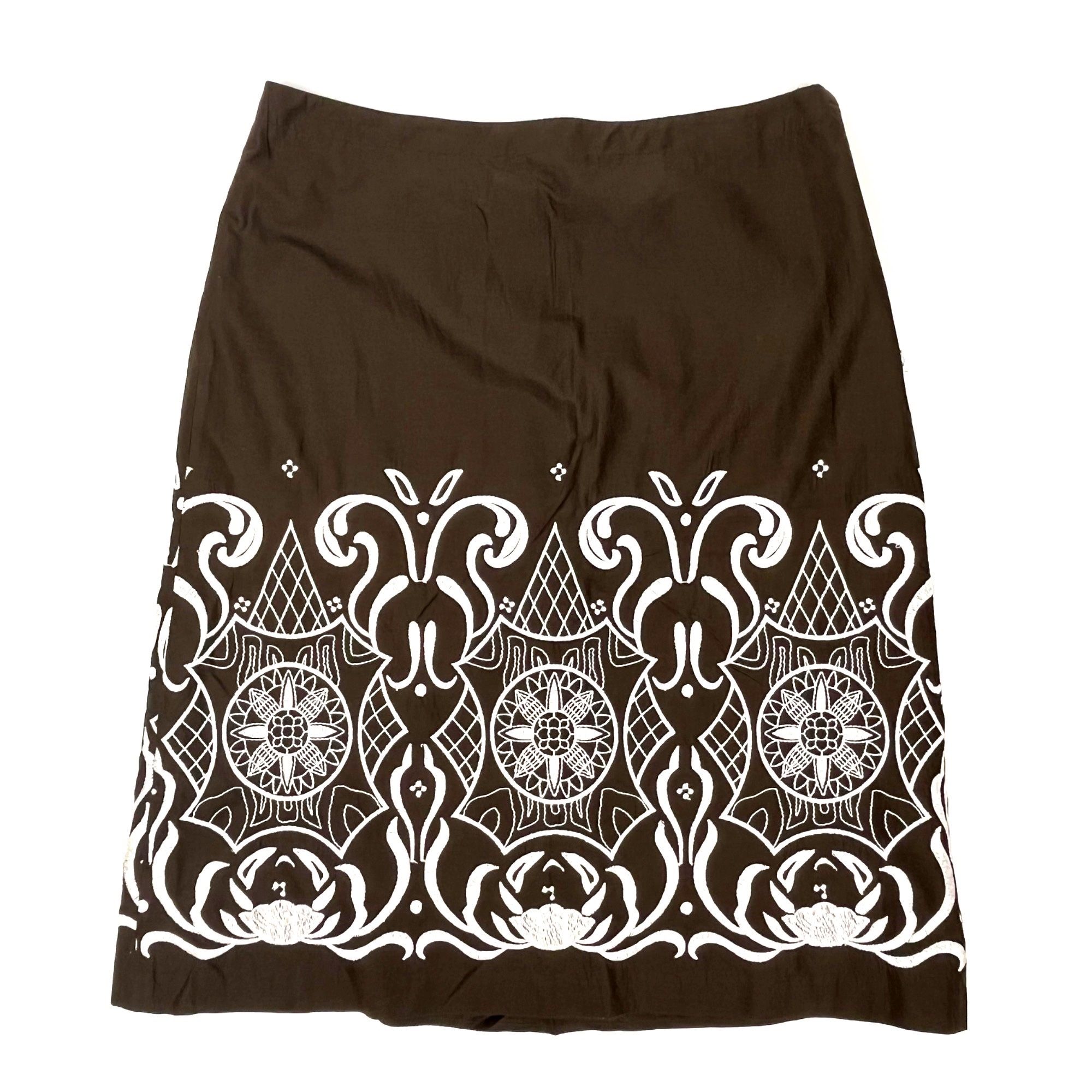 LOFT Women's Embroidered A-Line Cotton Skirt Brown Size 10