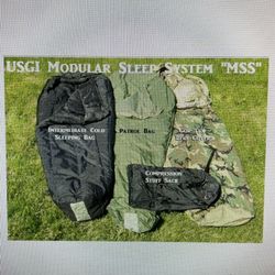 US Army 4 Pc MSS Modular Sleeping Bag Brand New Sleep System Gore Tex Bicycle Cover Patrol Mari