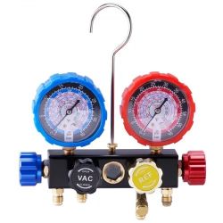 4 Way AC Gauge - AC Manifold Gauge Set for R134A R22 R12 R410A Refrigerant, Freon Gauges with 5ft Hoses, Couplers, Can Tap Works on Car Auto Freon Cha