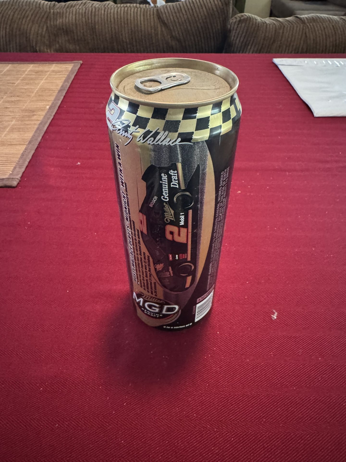 24 Ounce MGD Rusty Wallace Collectible Beer Can. This Is The Sixth Of A Six Series Can. Never Open Still Under Pressure.
