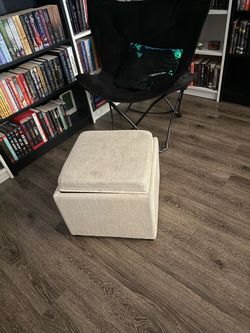 Beige Fabric Storage Ottoman