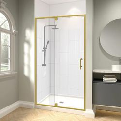 Pivot Shower Door, 38-42" W x 72" H Semi-Frameless Pivot Swing Shower Door with 1/4" (6mm) Clear SGCC Tempered Glass, Left or Right Installation, Brus
