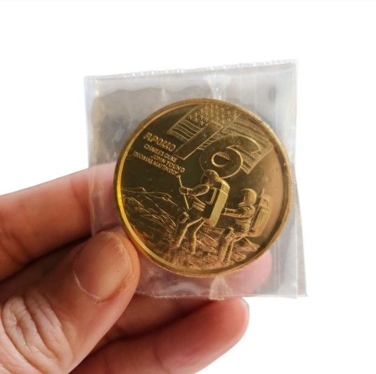 Vintage Apollo 16 Commemorative Gold Coin