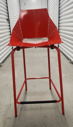 Red Metal Bar Stool with Geometric Seat