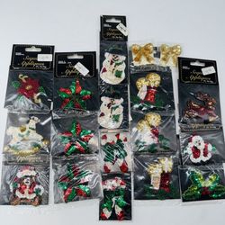 NEW Vtg Christmas Sequin Patch Motif Santa Star Candles Holly Horse Snowman Bear  This is for (1) sequined patch of choice from what is shown. Dm me f
