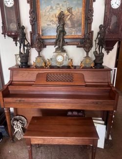 Vintage Grinnell Bros Upright Piano with Bench