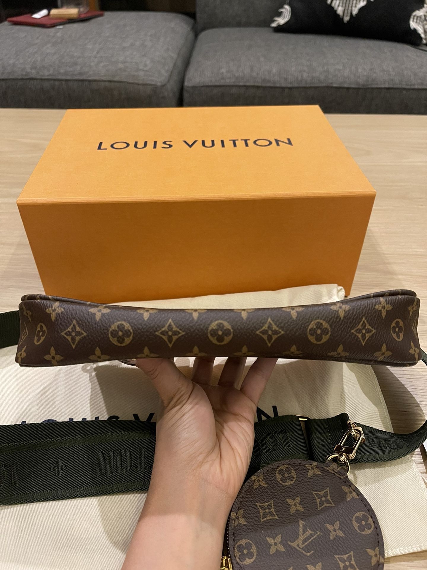 Louis Vuitton Multi Pochette, Monogram with Khaki Green Strap, Preowned in  Dustbag WA001