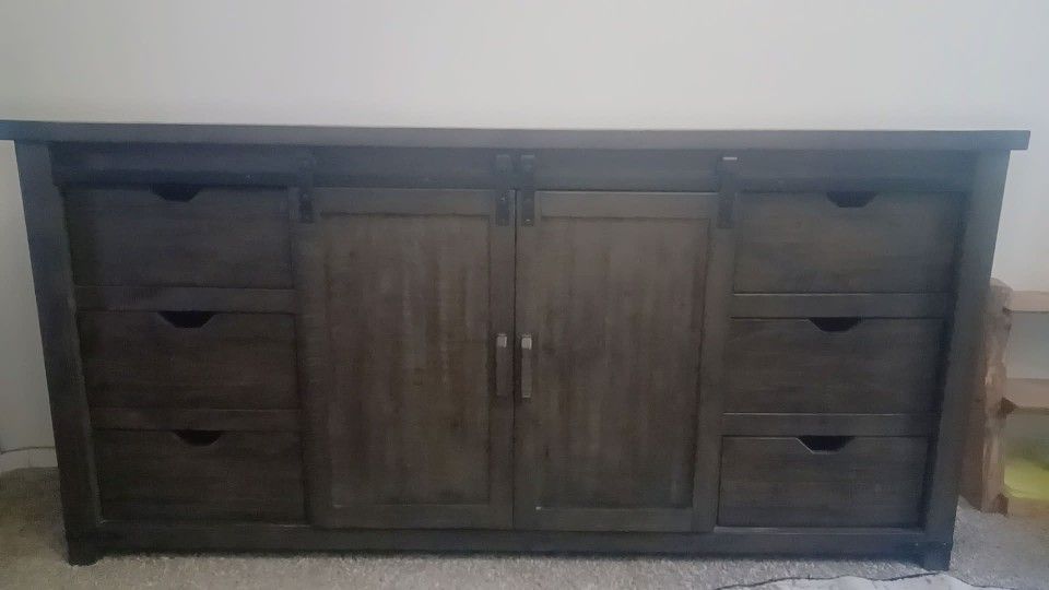 Pepper Creek Vintage Black Wood 6 Drawer Barn Door 60" Sideboard Buffet / Storage