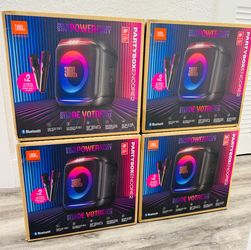 New JBL PartyBox Encore 2 portable party speaker. Includes 2 wireless microphones. Has Bluetooth connectivity, dynamic light show, and up to 10 hours 