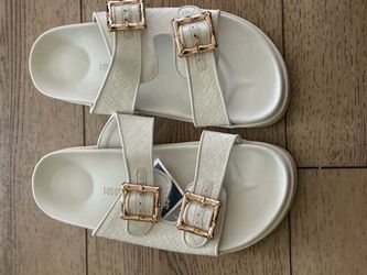 Brand NewCream Slide Sandals with Gold Buckles