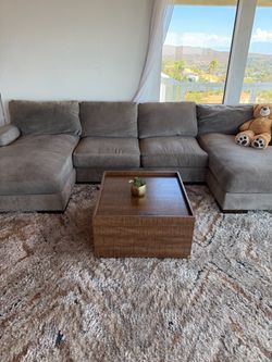 Extra Large Gray Double-Chaise Sectional Couch