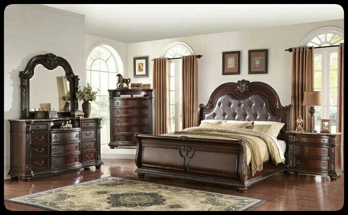 πQUALITYπ Stanley Cherry Brown Sleigh Bedroom Set