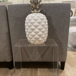 Ceramic Pineapple Decorative Centerpiece Display Decor White Silver 9.5x4.5