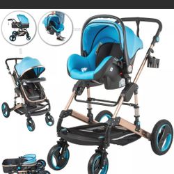 Luxury Baby Stroller 3 In 1 Carseat Foldable Buggy Infant Travel With Car Seat