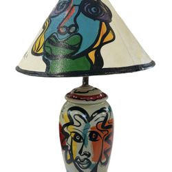 PETER KEIL PAINTED LAMP PLUS LAMP SHADE SIGNED 30IN