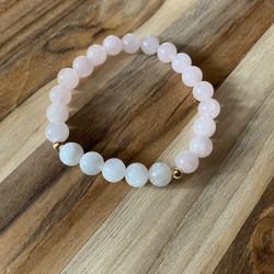 Rainbow Moonstone And Madagascar Rose Quartz Stretch Bracelet