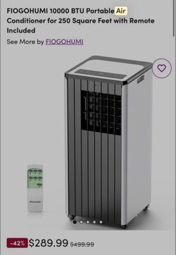 FIOGOHUMI 10000 BTU Portable Air Conditioner Built-in Dehumidifier Fan Mode Cool Up to 350 sq.ft.