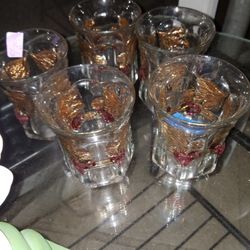 Antique 5  glasses  with gold painted 