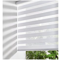Persilux Cordless Zebra Blinds for Windows Free-Stop Roller Windows Shades (72" W X 72" H, White) Dual Layer Light Control for Day and Night, Light Fi