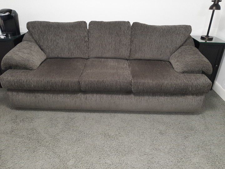 Sofa With Queen Size Sleeper, Grey Chenille Durable Uphstery