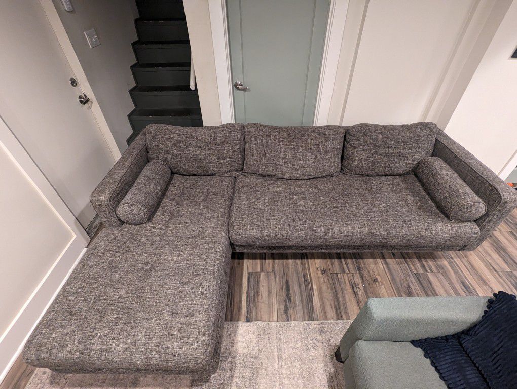 Grey Article Sofa with Chaise (Right) and Ottoman 