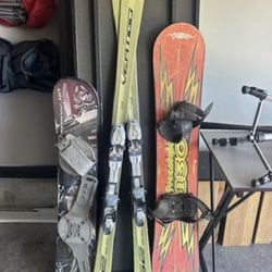 G2 Vertigo skis, Solomon Ski Boots Sz 9, snowboards x2 