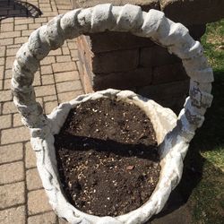 Very Large White All Concrete Flower Basket