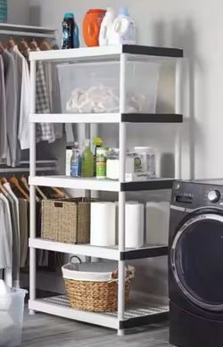 5-Tier Easy Assembly Multi-purpose Plastic Garage Storage Shelving Unit in Gray (36 in. W x 66 in. H x 24 in. D)