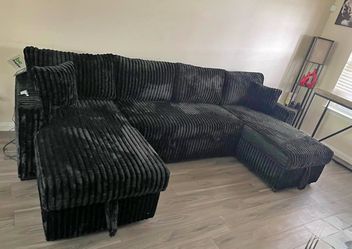 NEW IN BOX - Black Sectional 2 Storage Chaise Pull Out Bed USB Charging ports Finance $54 down