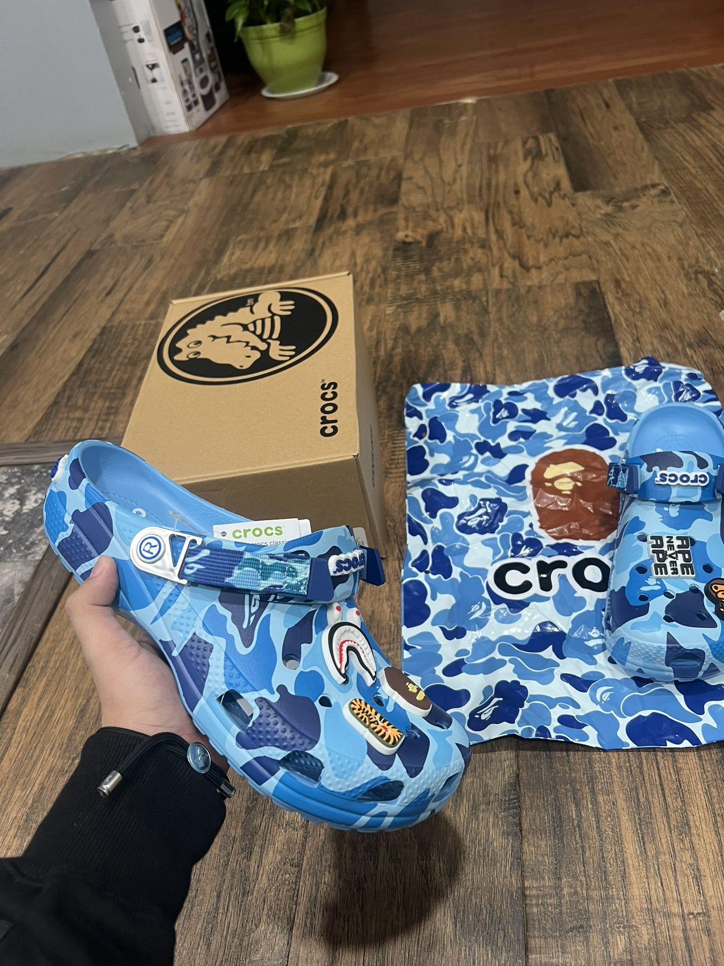 Blue bape x croc collab clogs