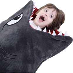 Shark Blanket Cozy Wearable Hoodie, Cartoon Animals Shark Hoodie Onesie,Gray Sleeping Bag Interesting Onesie Blanket Costume Gifts for Boy Girl Birthd