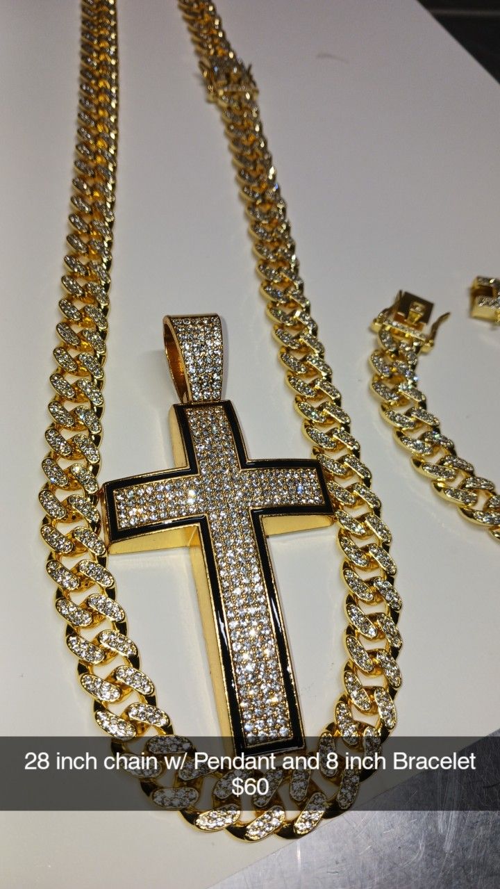 New 30 Inch Chain W/Pendant & 8 Inch Bracelet