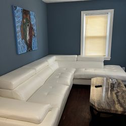 WHITE LEATHER COUCH SECTIONAL