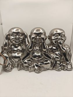 Silver See Hear Speak No Evil Buddha Figurine