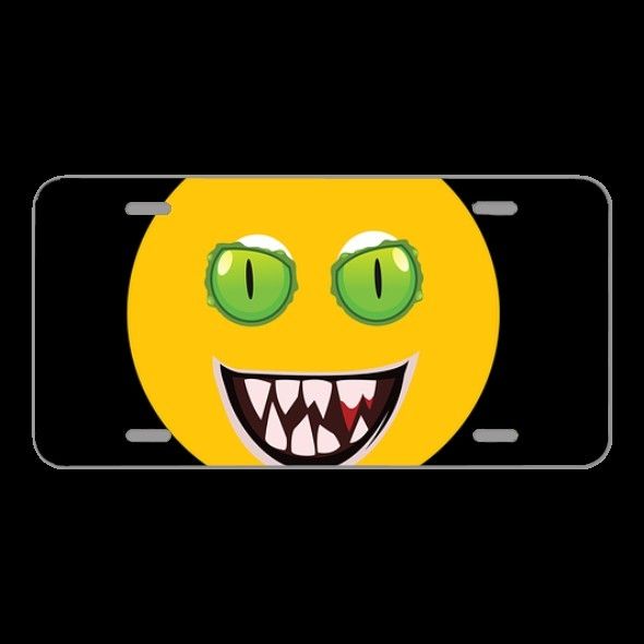 License Plate Novelty Car Front Emoji Face Green Eye Evil Halloween