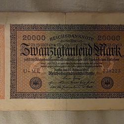 1923 German 20,000 Mark Reichsbanknote