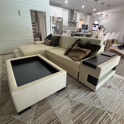 Premium-Sofas Genuine Leather Sectional Pull Out Sofa