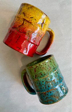 Two 6-oz Multicolored Handcrafted LGQ Mugs