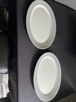 Pair Of Large Grey And White Platters