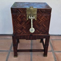 Chinese Teak and Bamboo Chest on Stand 