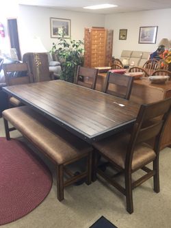 Table with Four Chairs and a Bench - new