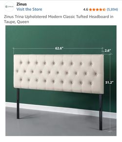 Queen Zinus Bed Frame + Tufted Upholstered Headboard – Great Condition