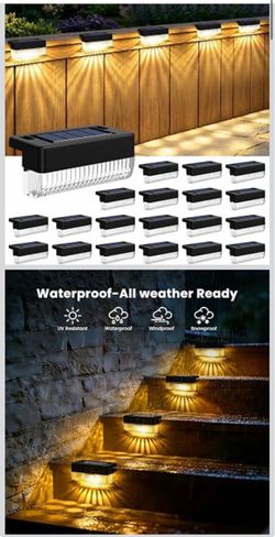 Solar Deck Lights Outdoor 20 Packs, Solar Powered LED Step Lights Waterproof Outdoor for Deck, Step, Fence, Wall, Patio, Yard, Pool, Pathway and Stair