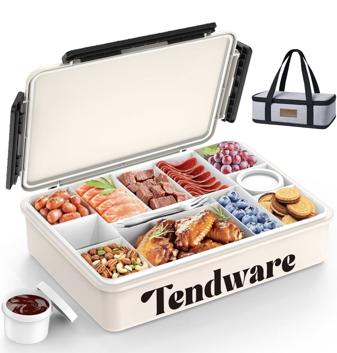 Snackle Box Divided Serving Tray Container Insulated Bag 2 Dip Containers Summer Beach Essentials Road Trip Picnic Family Party