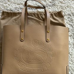 Burberry Crest Leather Tote Caramel Tan